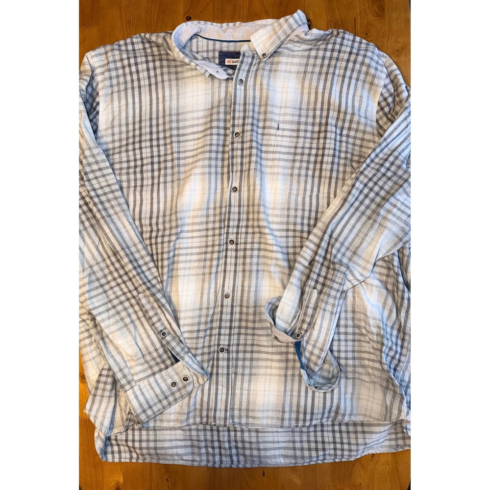 32 Bar Blues Mens XXXL Grey White Plaid Cotton Long Sleeve Button Down Shirt